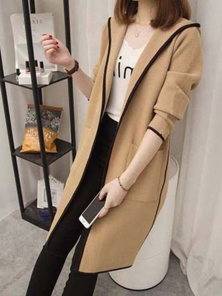 

women's jackets medium long cardigan trench coat korean loose thin style hooded indoor and outdoor versatile sweater trend 230223, Black;brown