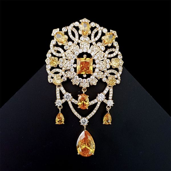 

pins brooches okily gorgeous inlaid zircon retro court style brooch geometric tassel corsage women s coat sweater accessories wholesale 2302, Gray