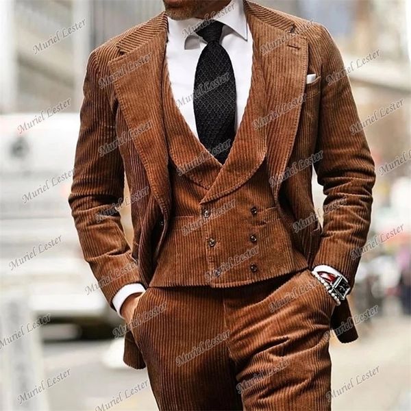 

men's suits blazers brown corduroy men tailormade terno masculino slim fit tuxedo groom prom blazer 3 pcs lapel jacketpantvest 230222, White;black