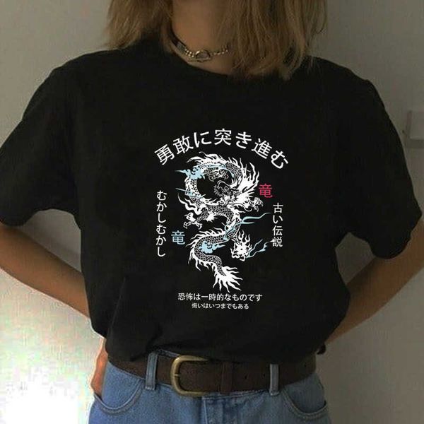 

women's t-shirt gothic japanese dragon aesthetic women's t shirt harajuku 90s summer cotton short sleeve casual streetwear cool gr, White