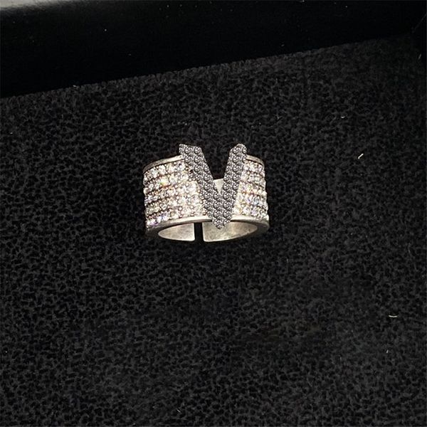 

wide letter hollow cluster rings women open loop adjustable ring full diamond generous jewelry, Golden;silver