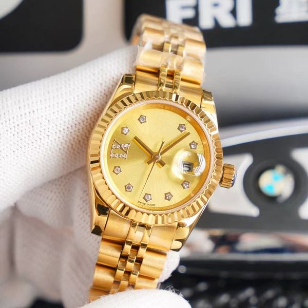 

with original box women's watch 28mm men watches movement gold stainless steel woman movement diamond bezel lady ladies wristwatches 69, Slivery;brown