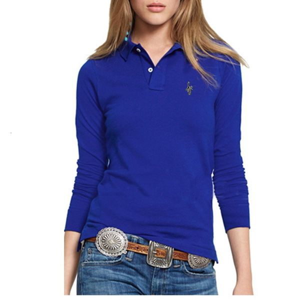 

women's blouses shirts fashion womens polo embroidery casual solid color ladies laple tshirt long sleeve fit 100 cotton female 230223, White