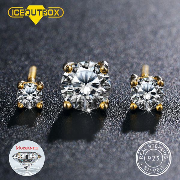 

stud real 0.1-1 carat d color earrings for women 100% 925 sterling silver earring trend wedding jewelry 585 rose gold 230223, Golden;silver