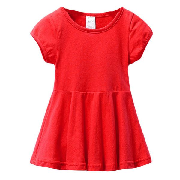 

girl's dresses baby girls dress short sleeves cotton casual dress ruffled pullover solid color skater casual twirly dresses for 1 2 3 4, Red;yellow