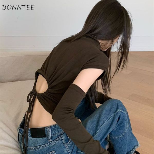 

women's t shirt long sleeve t shirts for women hollow out design solid slim fit crop spring daily korean style casual chic 230222, White