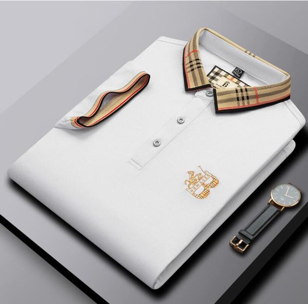 

luxury polo shirt summer burbrerys men's lapel short-sleeved letter embroidery t-shirt fashion cotton half-sleeved polo shirts men tide, White;black