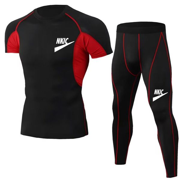 

men tracksuits running thermal underwear set compression t-shirt pants sport long sleeves t shirts fitness men basketball gym tight suit, Gray