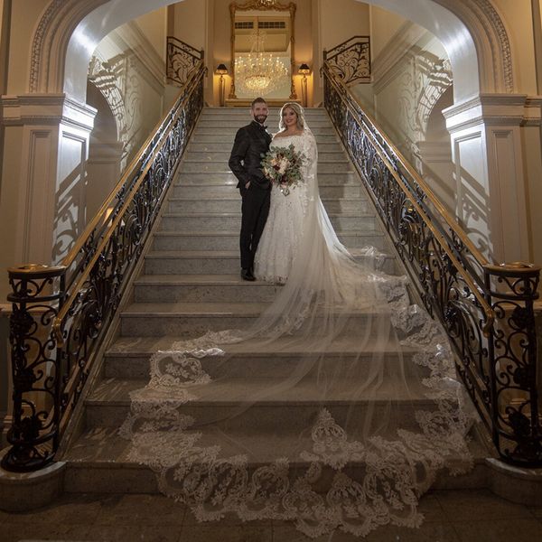 

3 m lace wedding cathedral veil 5 meter royal cathedral length wedding veil 7 meters single tier floral lace veil 10 meters ivory, Black