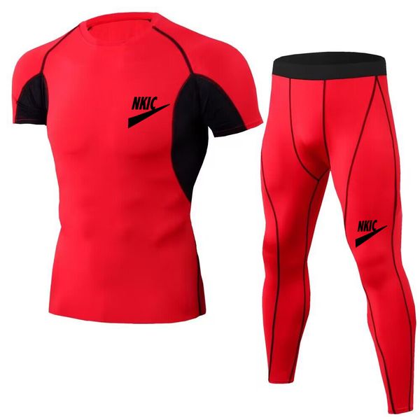 

men tracksuits running thermal underwear set compression t-shirt pants sport long sleeves t shirts fitness men basketball gym tight suit bra, Gray