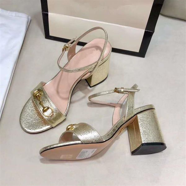 

2020 luxury high heels leather sandal gold heels 7cm women designer sandals summer size 34 to 41216e, Black