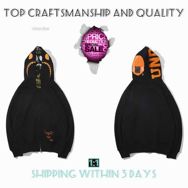 

craftsmanship mens hoodies tiger full zip jacket designer men women harajuku stylist shark sweatshirt fashion co-branding camouflage double, Black