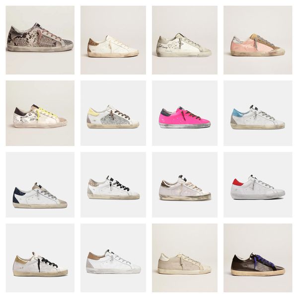 

2023 new golden shoes super star sneakers designer classic white leather casual shoe sparkle and glitter do-old dirty mens and women italy d, Black