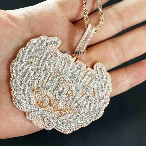 

road runna big hip hop iced out rose gold diamond pendant necklace men, Silver