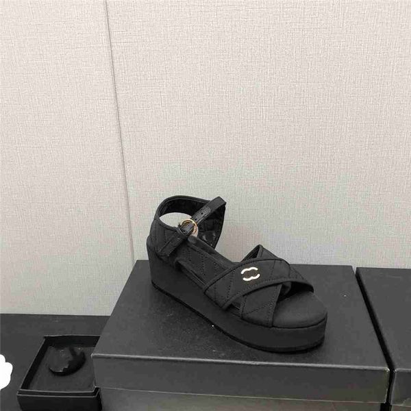 

summer popular women sandals 2023 channel luxury brand business dress wedding party leather high heels casual flat slipper 06-012, Black