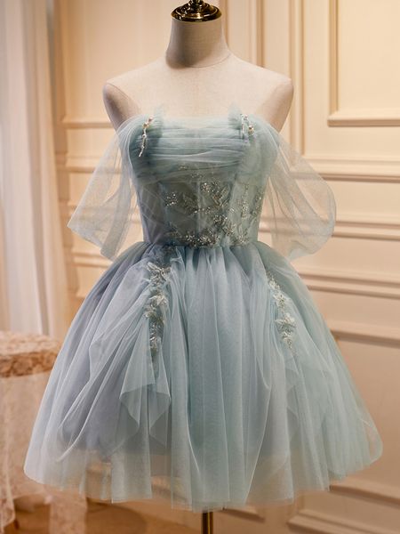 

2023 prom dresses short ball gown party dress layers tulle organza applique with beading sequins, Black