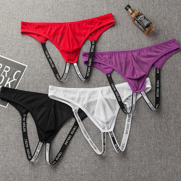 

underwear thong new rubber band hip lifting double t-pants men's u-shaped underwear transparent open mesh low waist tide 8872, Black;brown