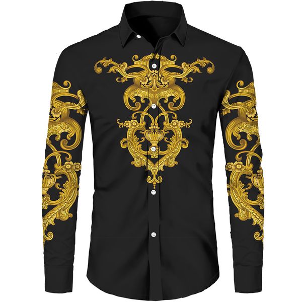 

men's casual shirts men retro luxury golden chain pattern short/long sleeve button blouses plus size camisa shirts high-end mens cloth, White;black