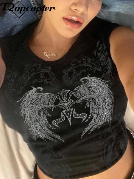 

women's t-shirt rapcopter printed crop short sleeve grunge goth black t shirt punk o neck summer casual retro streetwear tee korean 90, White