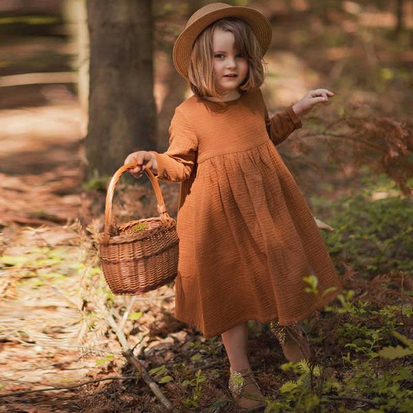 

girl's dresses 100 cotton retro girl dress autumn new baby kids casual and comfortable long sleeve buttondown dresses children clothing, Red;yellow