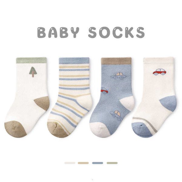 

baby socks spring and summer cartoon stripes boneless chil1en's socks class a combed cotton newborn baby socks, Pink;yellow