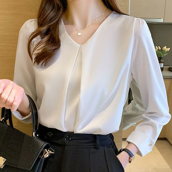 

women's blouses shirts retro pullover white long sleeve solid color shirt women's simple blue and blouse women spliced chiffon el