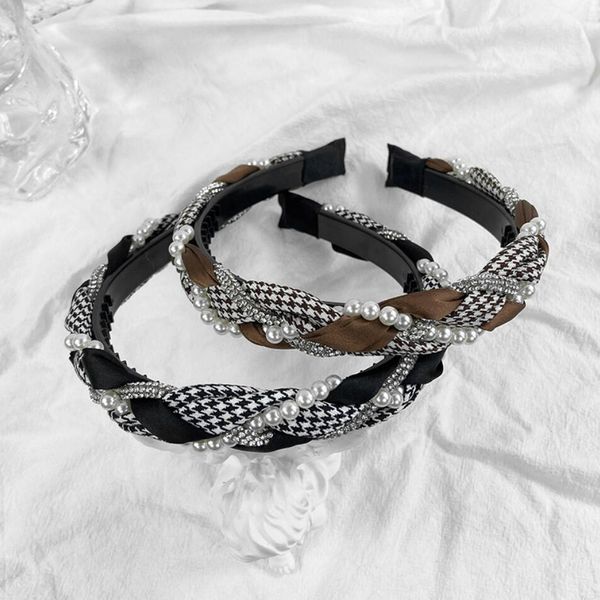 

crystal pearl hairpin headbands elastic hair hoop hair jewelry knit weave cloth handmade retro style exaggerated personality temperament hea, Silver