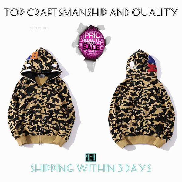 

craftsmanship mens hoodies tiger full zip jacket designer men women harajuku stylist shark sweatshirt fashion co-branding camouflage double, Black