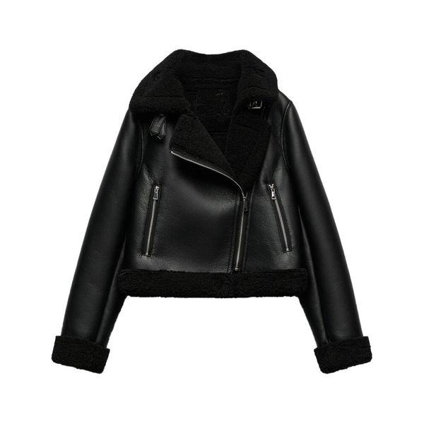 

women's jackets zach aiisa autumn and winter fashion counter quality zipper lapel longsleeved short slim faux leather texture jacket 23, Black;brown