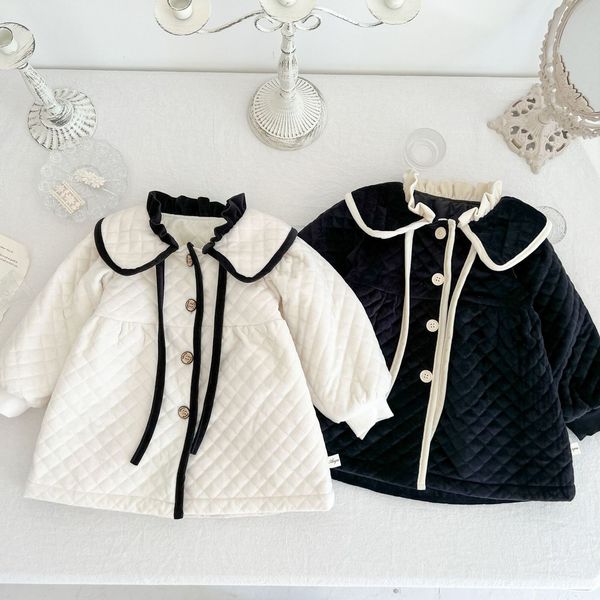 

hoodies sweatshirts 3535c girls' coat long jacket autumn and winter korean girl's small fragrance 0-4year baby cotton-padded 23022, Black