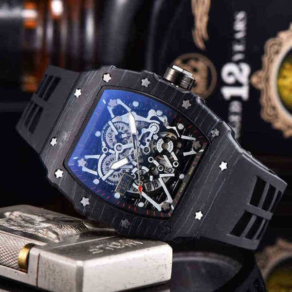 

luxury mens mechanics watch richa brand automatic high-grade handsome wine barrel tattoo carbon fiber milles 1, Black;brown