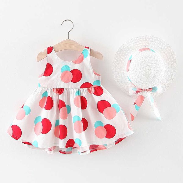 

girl's dresses new summer newborn baby girl clothes set cartoon cute print cotton sleeveless flowers beach dressessunhat kids princess, Red;yellow