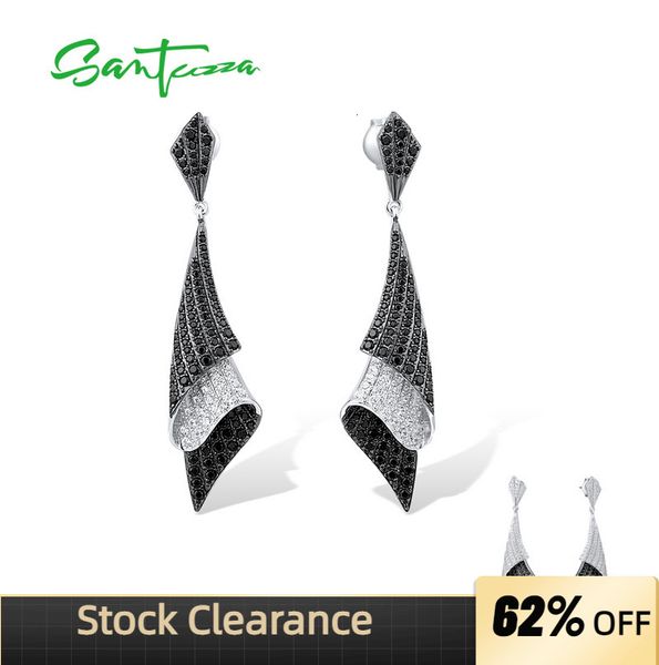 

dangle chandelier santuzza silver earrings for woman genuine 925 sterling folded black spinel white cubic zirconia classical fine jewelry 23