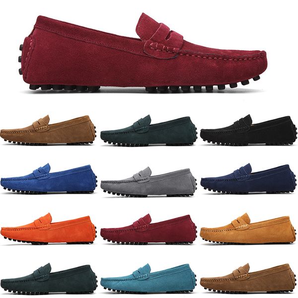 

men casual shoes mens slip on lazy suede leather shoe big size 38-47 red gold, Black
