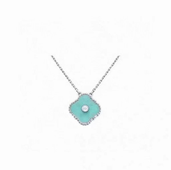 

2022 christmas limited edition clover designer pendant necklaces for women retro vintage silver 4 leaf light blue diamond brand luxury neckl