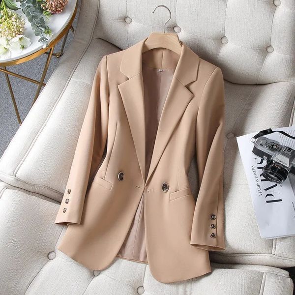 

women's suits blazers women blazer vintage notched collar pocket autumn fashion office blazers double breasted female casual jackets su, White;black