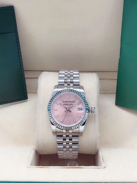 

31mm womens watch automatic 2813 movement mechanical wristwatches pink silver face stainless steel strap lady ladies wristwatch for woman dr, Slivery;brown