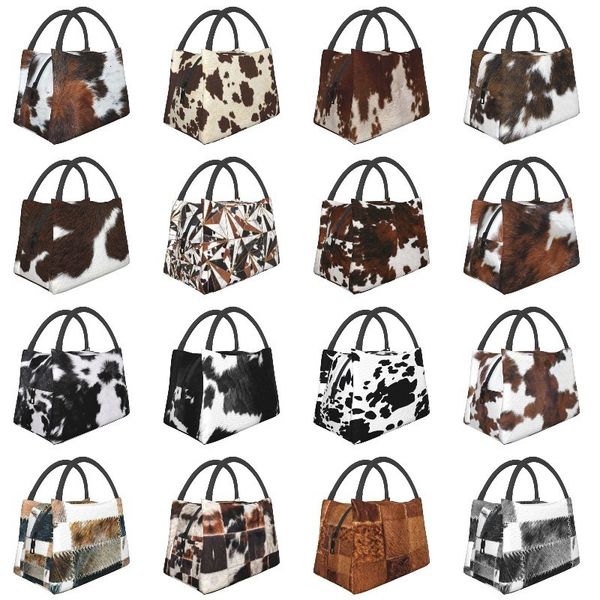 

ice packsisothermic bags scottish highland cow cowhide texture thermal insulated lunch bag animal hide leather container for picnic meal foo