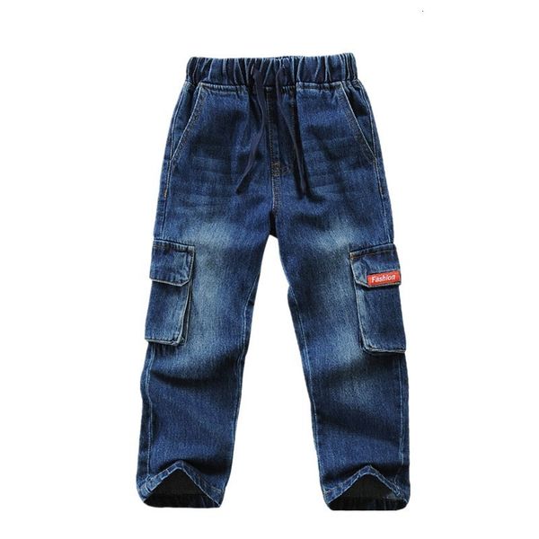 

jeans children cargo jeans classic muti-pocket design kids denim pants for teen boys 3-14 years long trousers gc007 230223, Blue