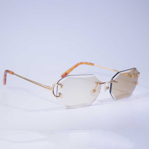 

vintage rimless c wire pchromic sunglasses men eyewear women diamond cutting clear glasses metal frame new fashion factory sun glasses 70%of, White;black