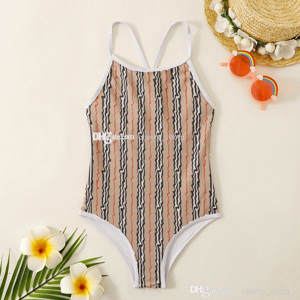 

2023 baby girls designer letter bows backless one-piece swimsuits summer children stripe siamese swimming luxury kids spa beach swimwear y01, Black