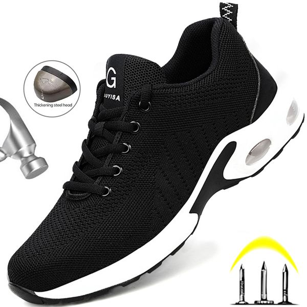 

boots steel toe work safety shoes men women sneakers breathable lightweight indestructible size36 48 230223, Black