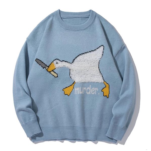 

men's tshirts men harajuku sweater cartoon spoof goose print pullover casual oneck knitted hip hop loose couple streetwear fall 230223, White;black