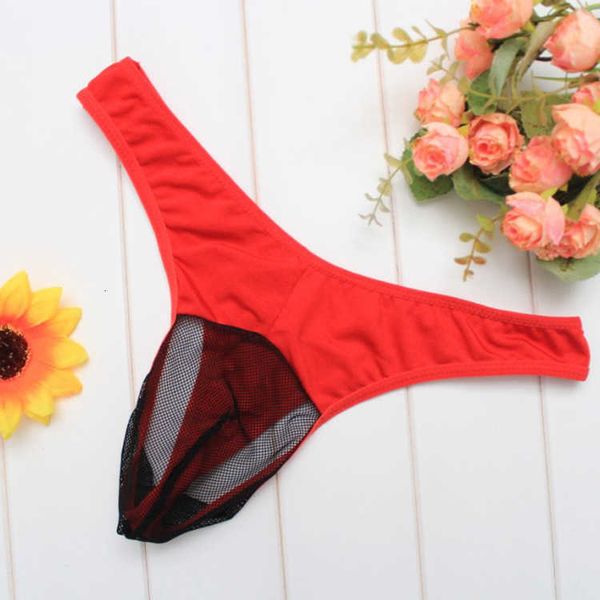 

underwear thong qiqu men's underwear mesh transparent breathable triangle t-shaped pants, Black;brown