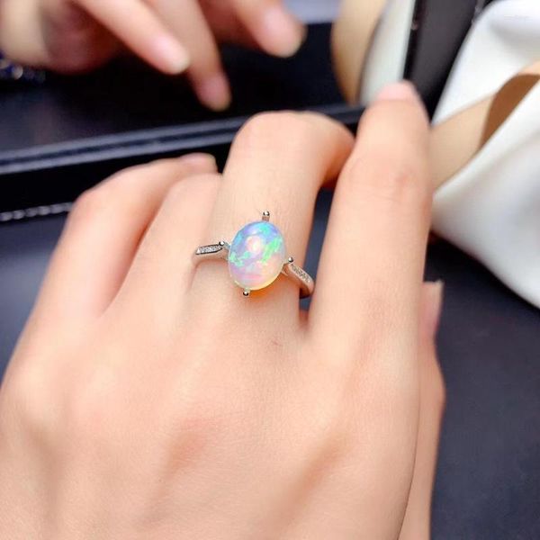 

cluster rings elegant birthday gift super quality real natural opal 925 sterling silver fine jewelry for men or woman, Golden;silver