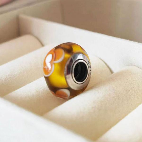 

2pcs 925 sterling silver glass murano yellow flower for you beads fit pandora charm jewelry bracelets & necklaces, Crystal