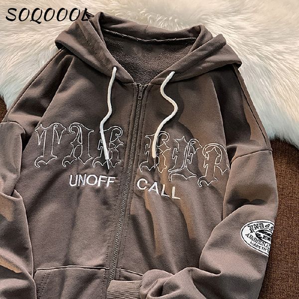 

women's hoodies sweatshirts pants loose zip up hoodies women grunge punk hooded jackets y2k clothes autumn winter vintage letter print, Black
