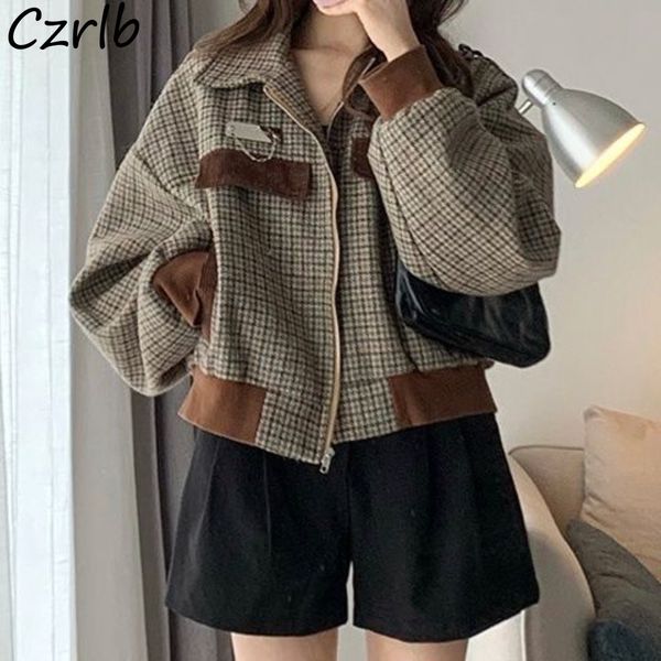 

women's jackets basic women harajuku autumn outerwear tender females chaqueta mujer all match long sleeve vintage plaid design stylish, Black;brown