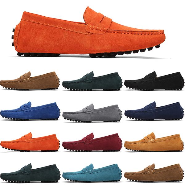 

men casual shoes mens slip on lazy suede leather shoe big size 38-47 red silver, Black