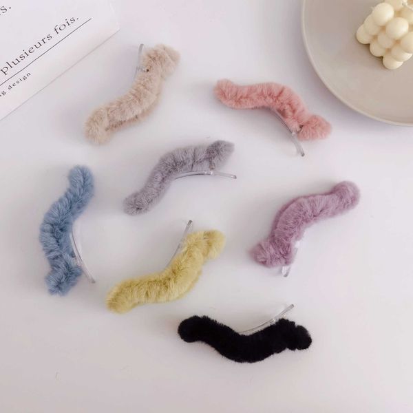 

hair clips barrettes selling winter warm sweet color big hairpin plush faux fur duckbill barrette hair accessories clips for girls j230221, Golden;silver
